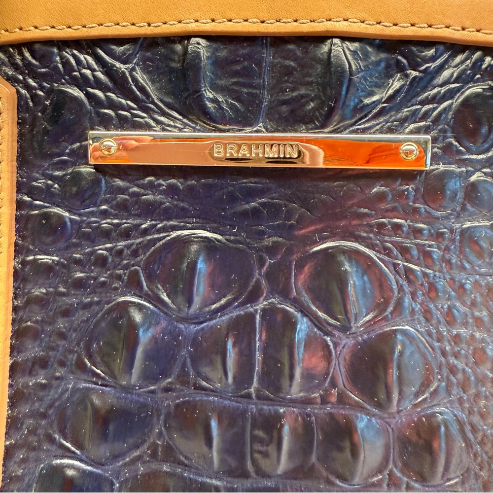Brahmin Croc-Embossed Dome Satchel - Navy, Beige, Tan & Red Matching Wallet - Picture 6 of 16